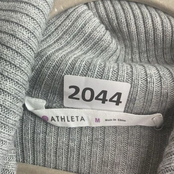 Athleta Skiline Wool Blend 1/2 Zip MockNeck Ribbed Sweater Women Size M Gray - Picture 2 of 11